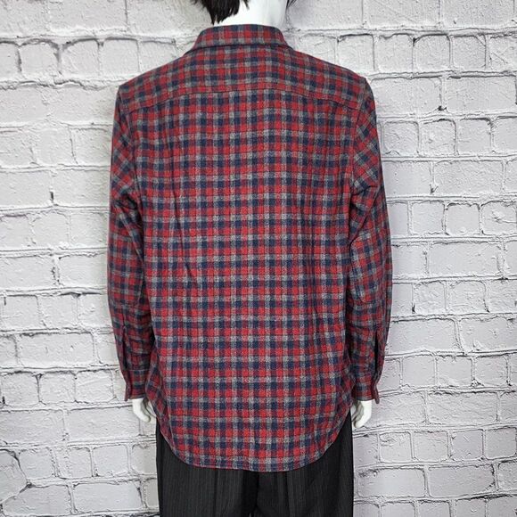 Wallin & Bros Red/Grey Wool Blend Plaid Long Sleeve Shirt, Men's Large - Picture 3 of 10